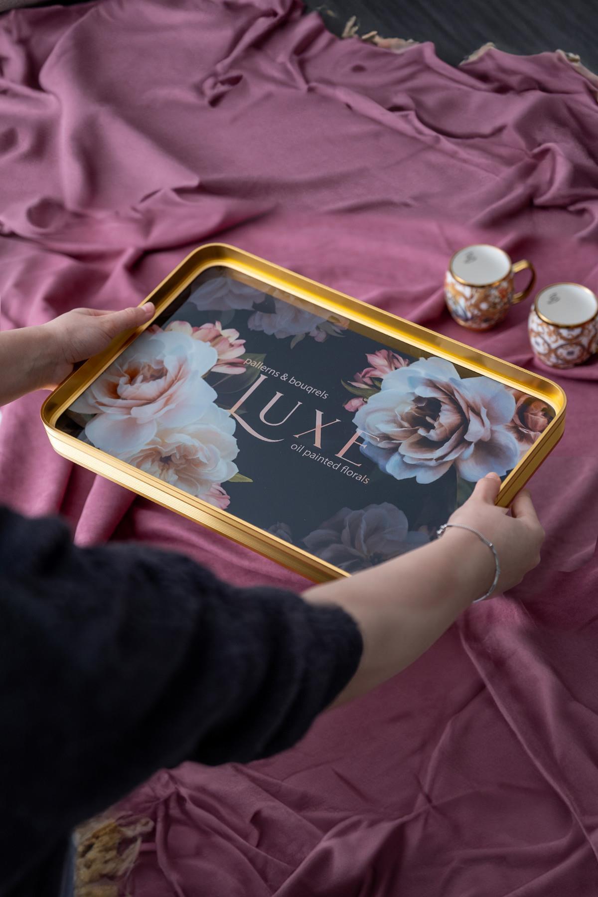 Acar Milla Luxe Cam Tepsi - 39 cm - Pudra KOH-05021