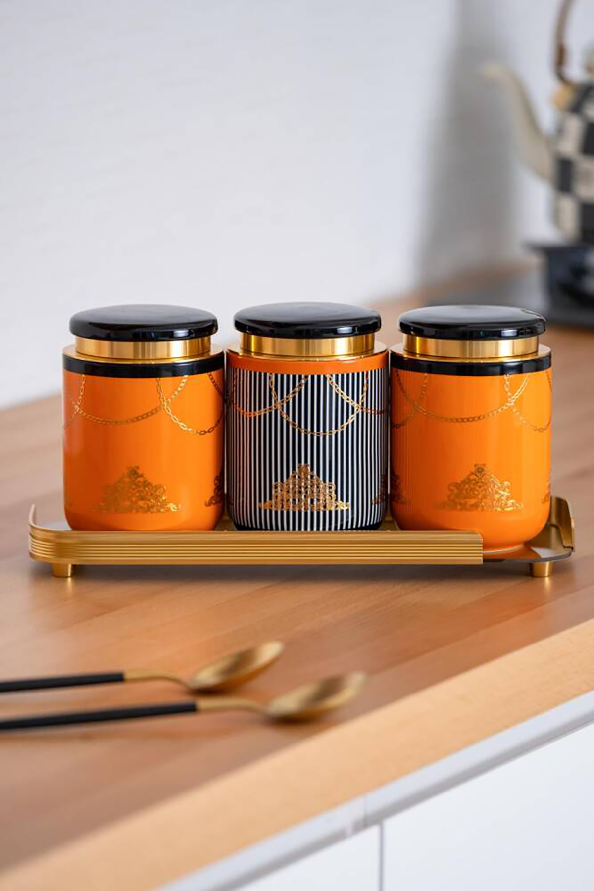 Acar Pansy Posy 4 Parça Cam Tepsili Kavanoz Seti KOH-05836