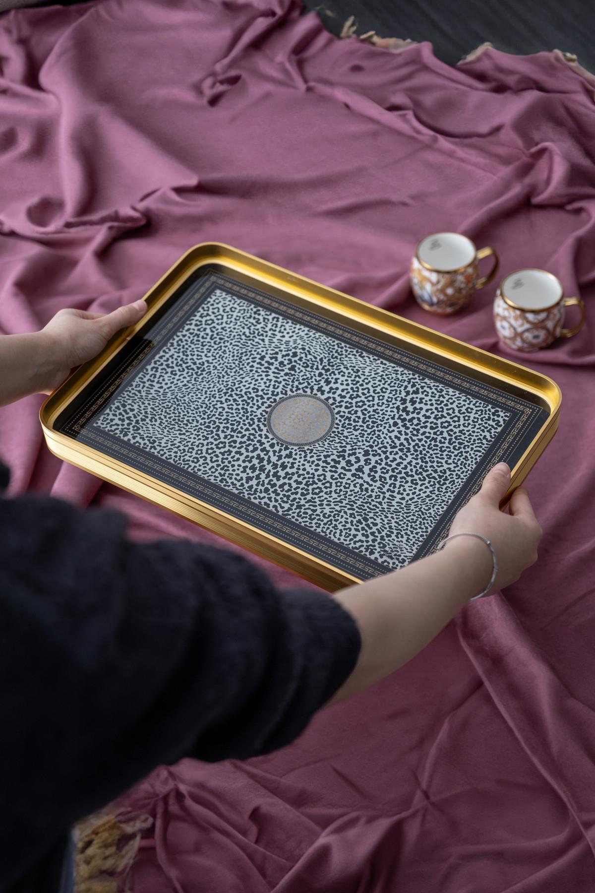 Acar Pars Leopar Milla Cam Tepsi - 39 cm - Siyah KOH-05021