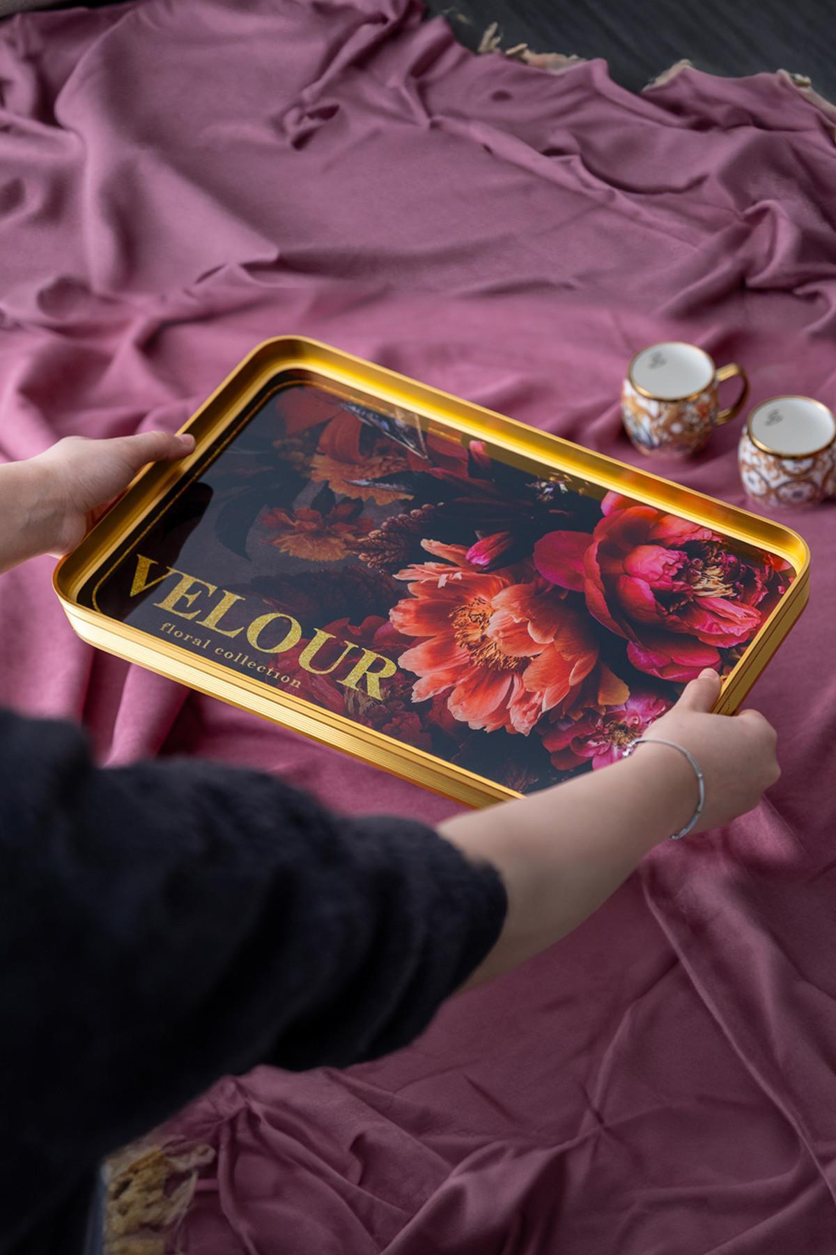 Acar Pars Velour Milla Cam Tepsi - 39 cm - Kırmızı KOH-05021