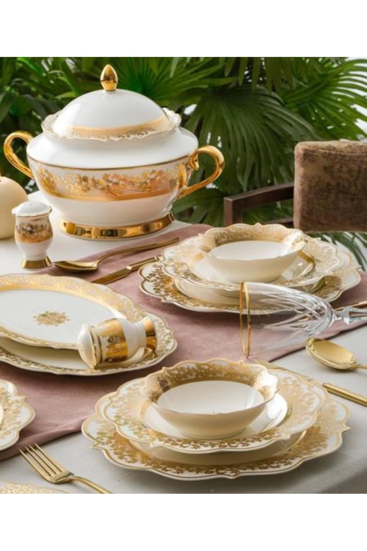 Acar Rosalind 60 Parça Bone China Emboss Gold Yemek Takımı  GBY-06263
