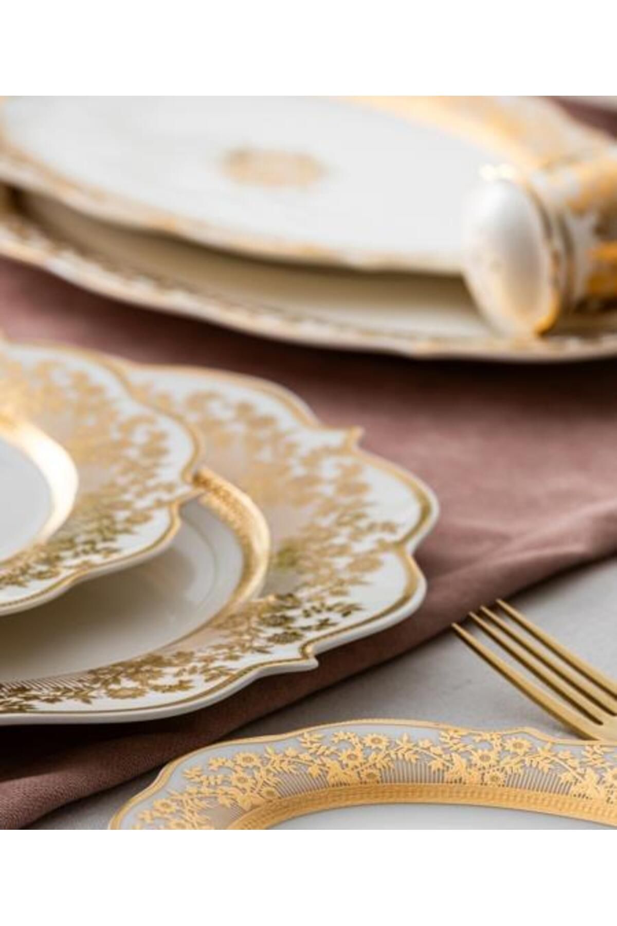 Acar Rosalind 60 Parça Bone China Emboss Gold Yemek Takımı  GBY-06263