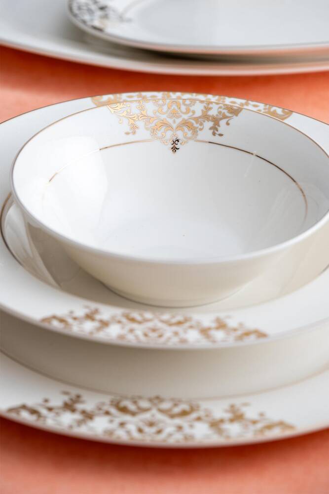Acar Rosaline 60 Parça 12 Kişilik Gold Porselen Yemek Takımı NCY-06210 Acar Rosaline 60 Parça 12 Kişilik Gold Porselen Yemek Takımı NCY-06210