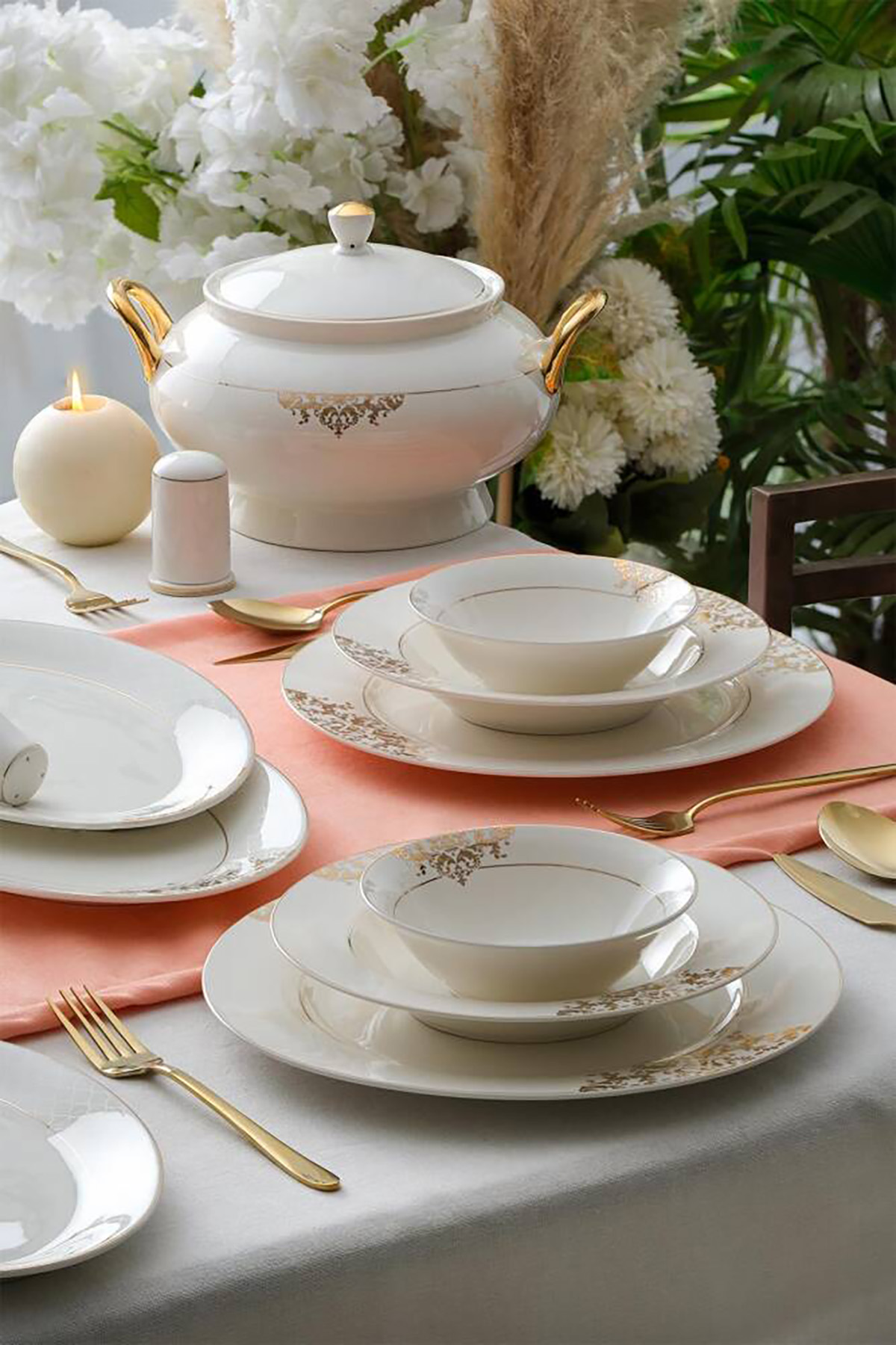 Acar Rosaline 60 Parça 12 Kişilik Gold Porselen Yemek Takımı NCY-06210 Acar Rosaline 60 Parça 12 Kişilik Gold Porselen Yemek Takımı NCY-06210