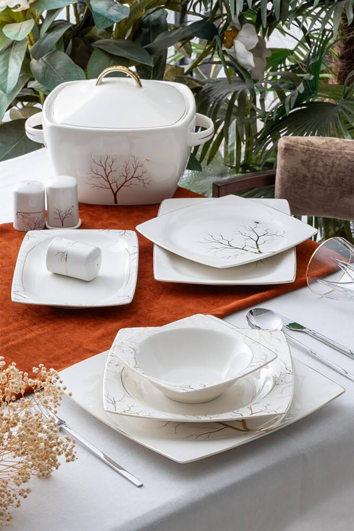 Acar Rosemary 12 Kişilik 60 Parça Porselen Yemek Takımı - Gold HNA-05748