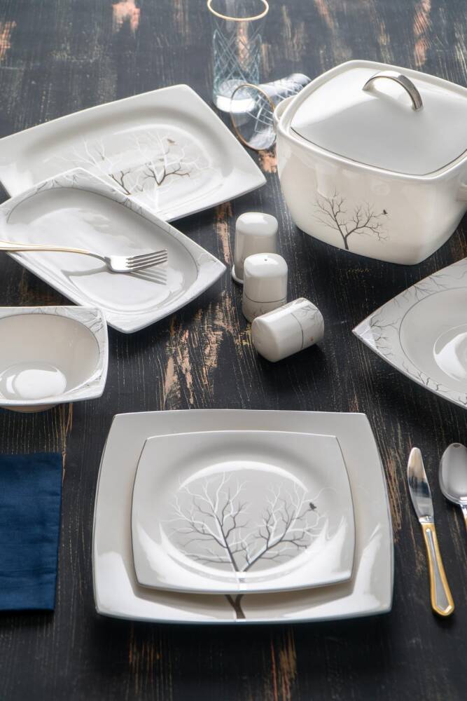 Acar Rosemary 12 Kişilik 60 Parça Porselen Yemek Takımı - Gümüş HNA-05749 Acar Rosemary 12 Kişilik 60 Parça Porselen Yemek Takımı - Gümüş HNA-05749