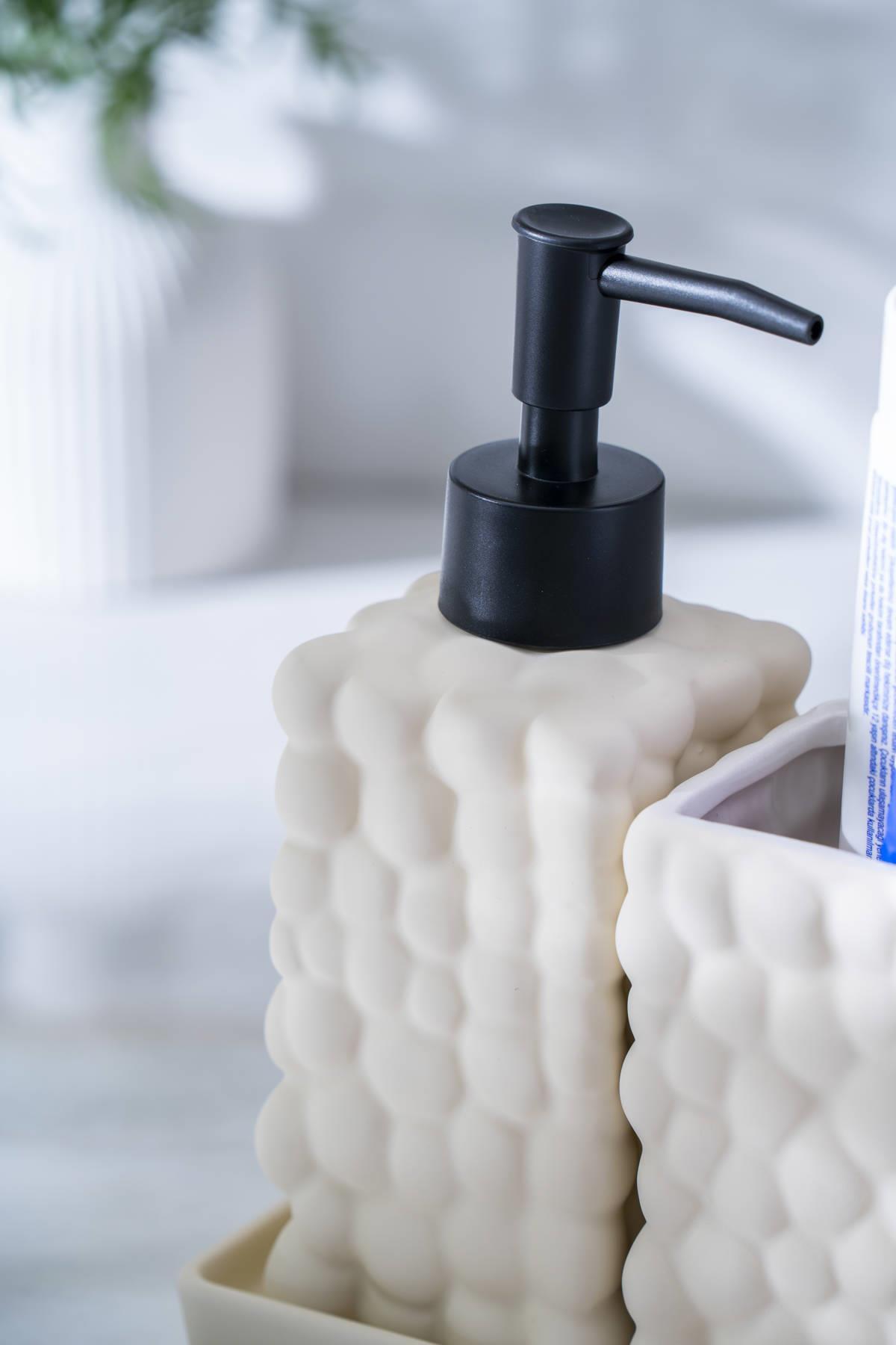 Acar Vega 3 Parça Sıvı Sabunluk Ve Diş Fırçalık Seti 18 cm -Krem SABJ-06989