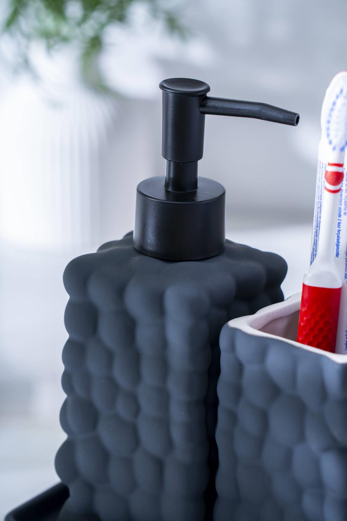 Acar Vega 3 Parça Sıvı Sabunluk Ve Diş Fırçalık Seti 18 cm - Siyah SABJ-06989