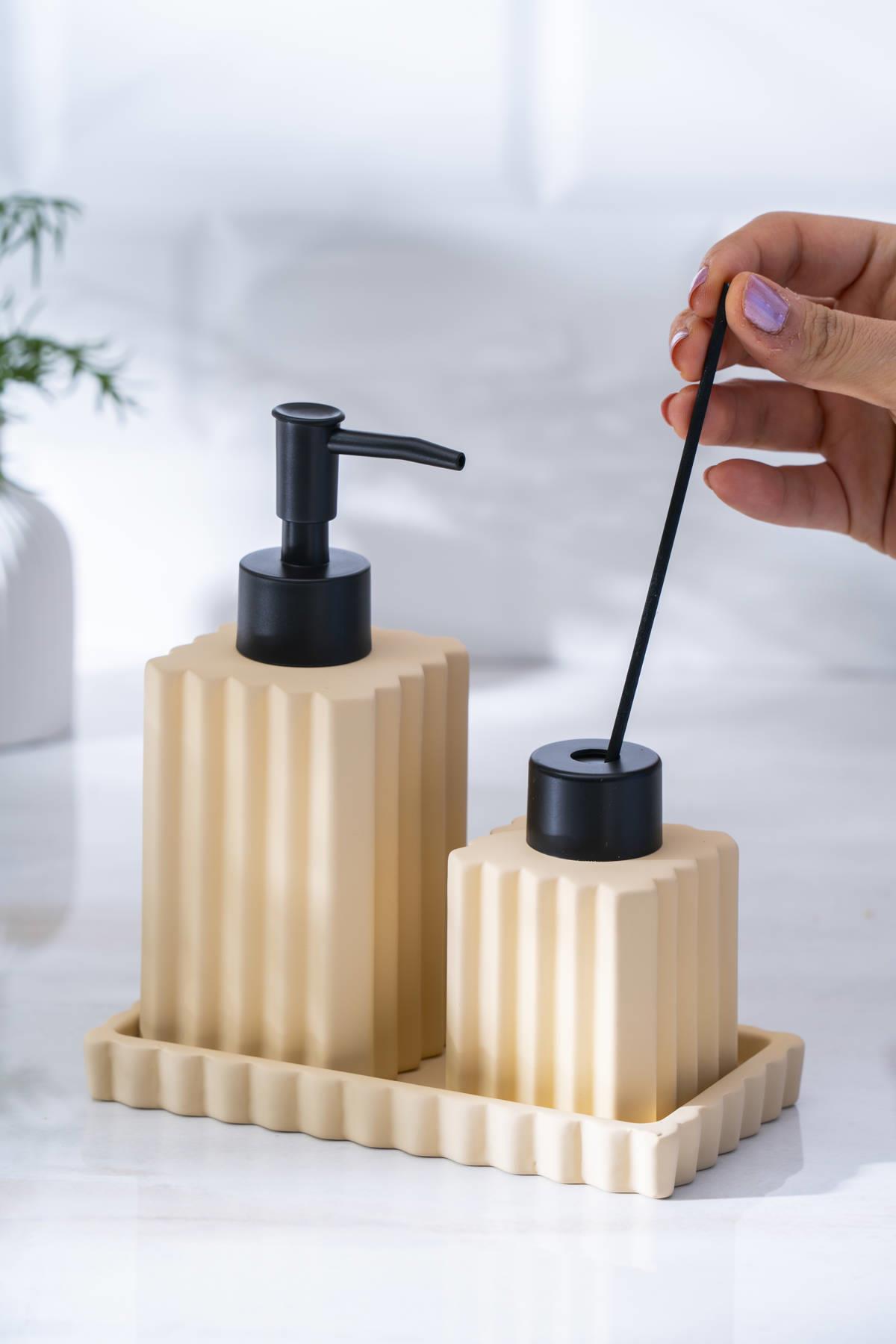 Acar Vega Kare Sıvı Sabunluk Ve Kokuluk Seti 17 cm - Vizon SABJ-06990