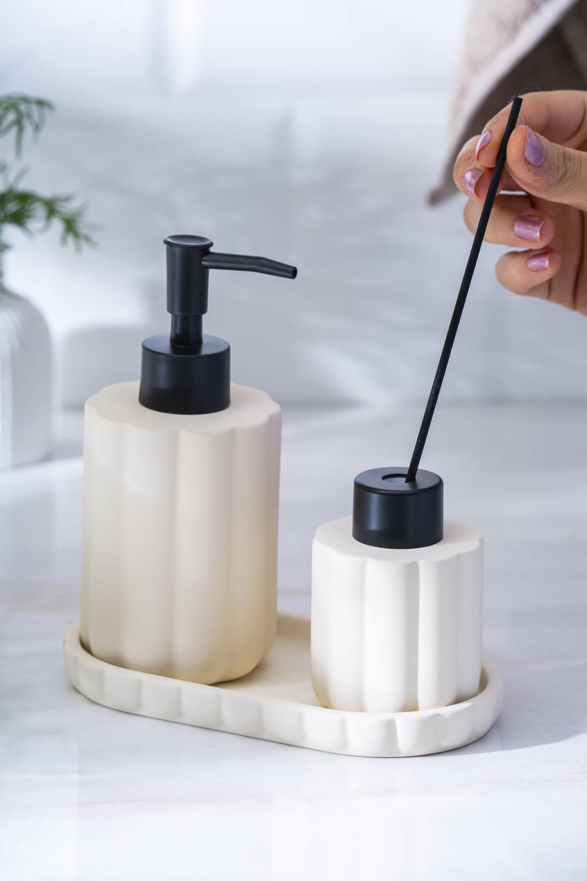 Acar Vega Sıvı Sabunluk Ve Kokuluk Seti 17 cm - Krem SABJ-06991