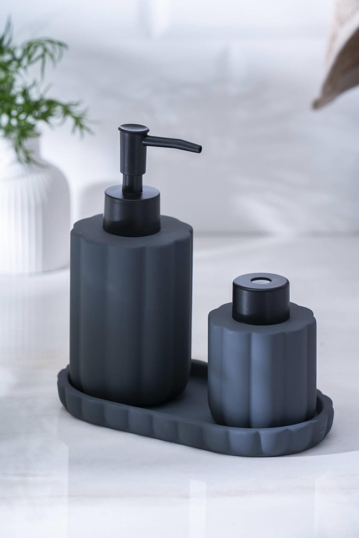 Acar Vega Sıvı Sabunluk Ve Kokuluk Seti 17 cm - Siyah SABJ-06991