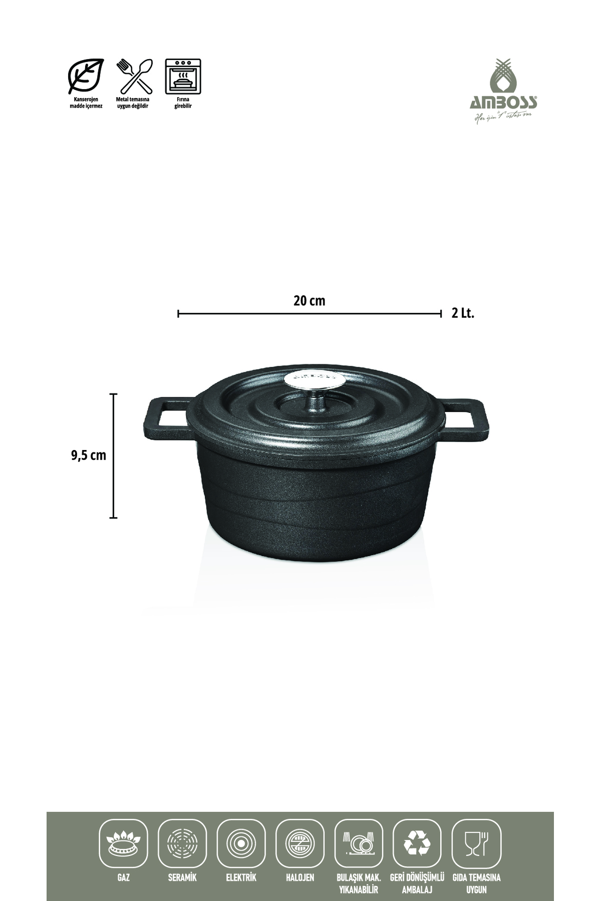 Amboss 7 Parça Copper Döküm Tencere Seti - Siyah Amboss 7 Parça Copper Döküm Tencere Seti - Siyah