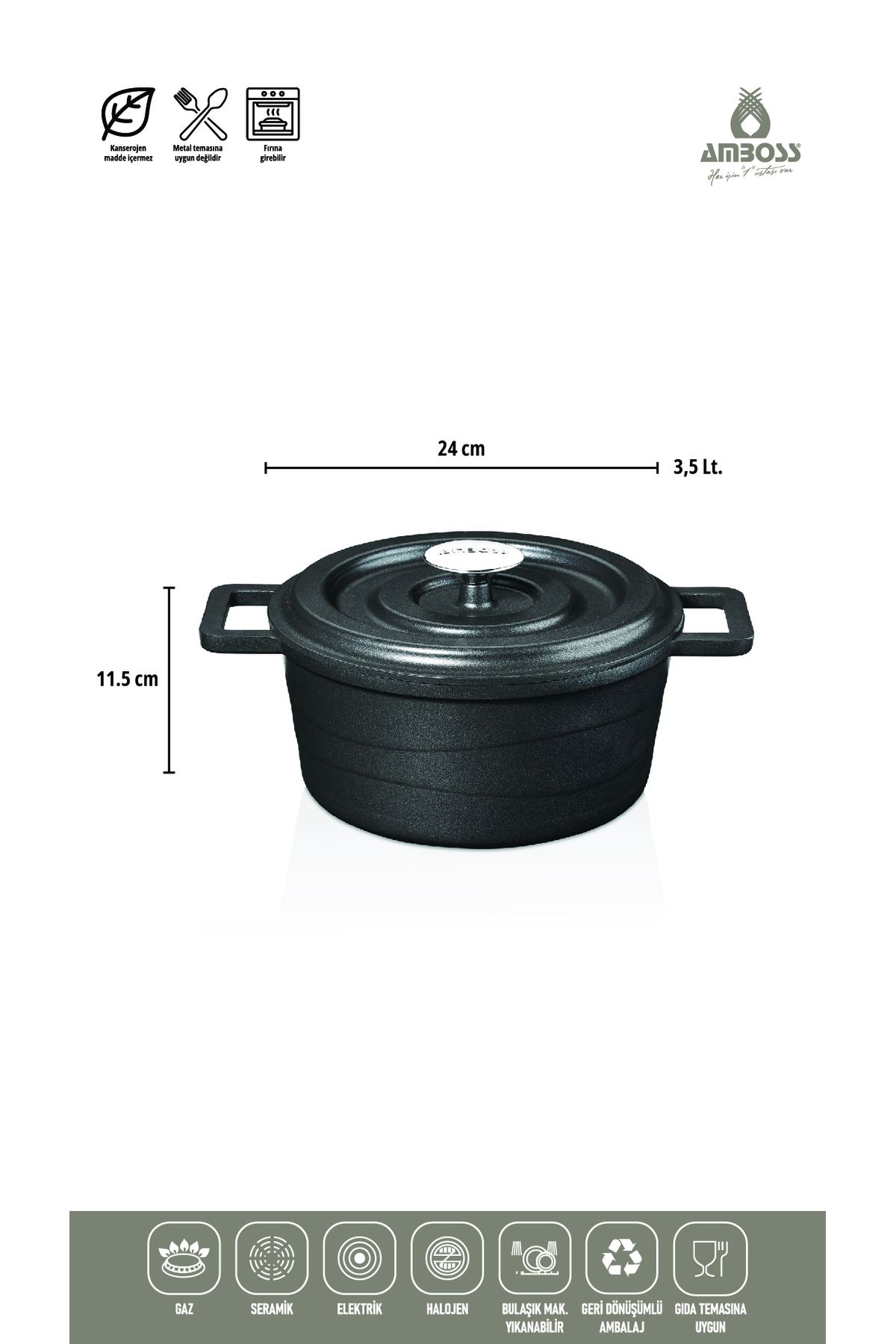 Amboss 7 Parça Copper Döküm Tencere Seti - Siyah Amboss 7 Parça Copper Döküm Tencere Seti - Siyah