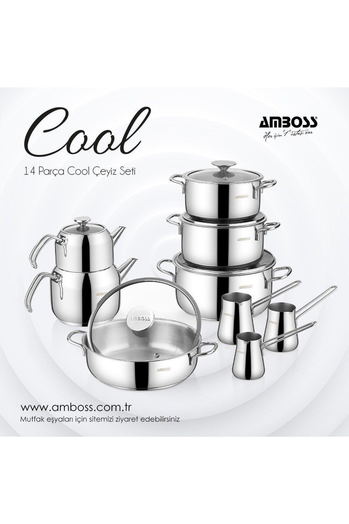 Amboss Cool 14 Parça Paslanmaz Çelik Indüksiyon Tabanlı Çeyiz Seti - Gümüş Amboss Cool 14 Parça Paslanmaz Çelik Indüksiyon Tabanlı Çeyiz Seti - Gümüş