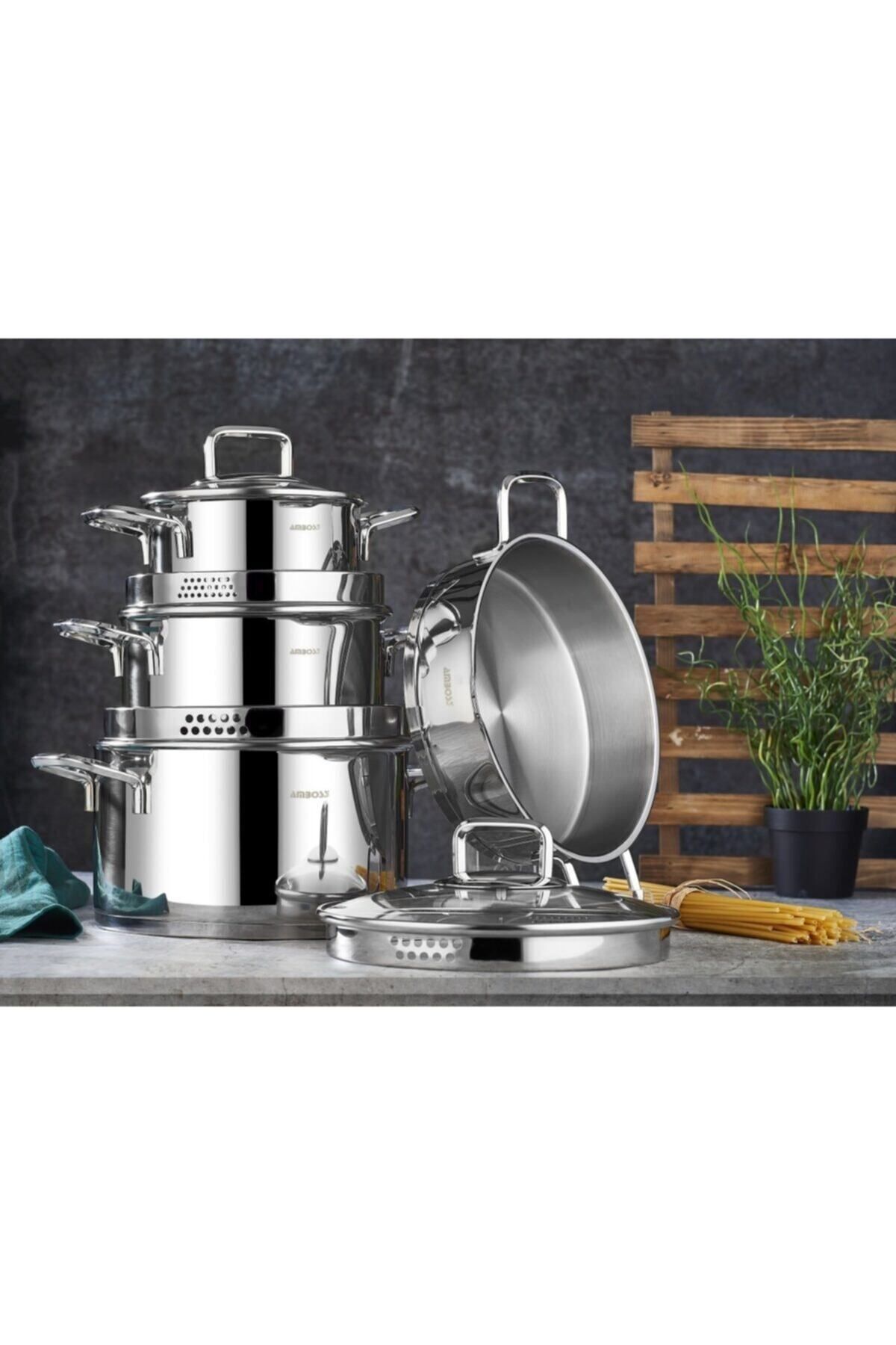 Amboss Dıamond Straıner 8 Parça Set Cam Kapak - Gümüş