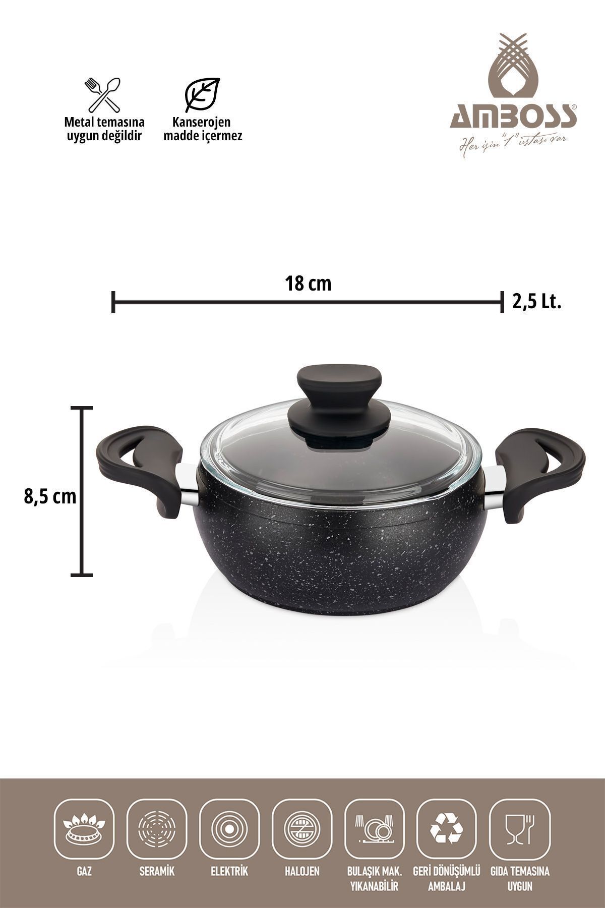 Amboss Flatso 6 Parça Derin Tencere Seti - Siyah Amboss Flatso 6 Parça Derin Tencere Seti - Siyah