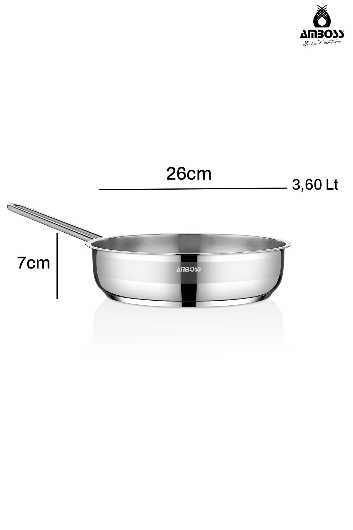 Amboss Saphire Paslanmaz Çelik Kapaksız Çelik Tava 26X7 Cm - Gümüş