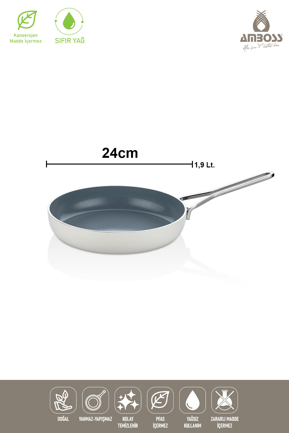Amboss Sera Nova Yanmaz Yapışmaz Seramik Tava 24 cm - Beyaz