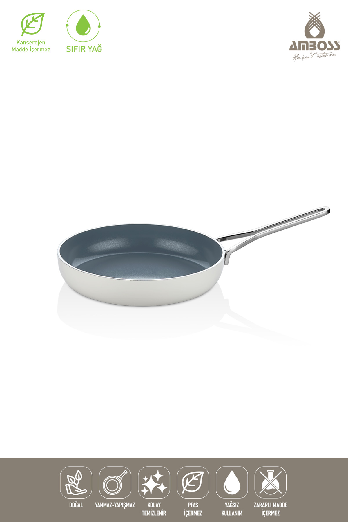 Amboss Sera Nova Yanmaz Yapışmaz Seramik Tava 24 cm - Beyaz