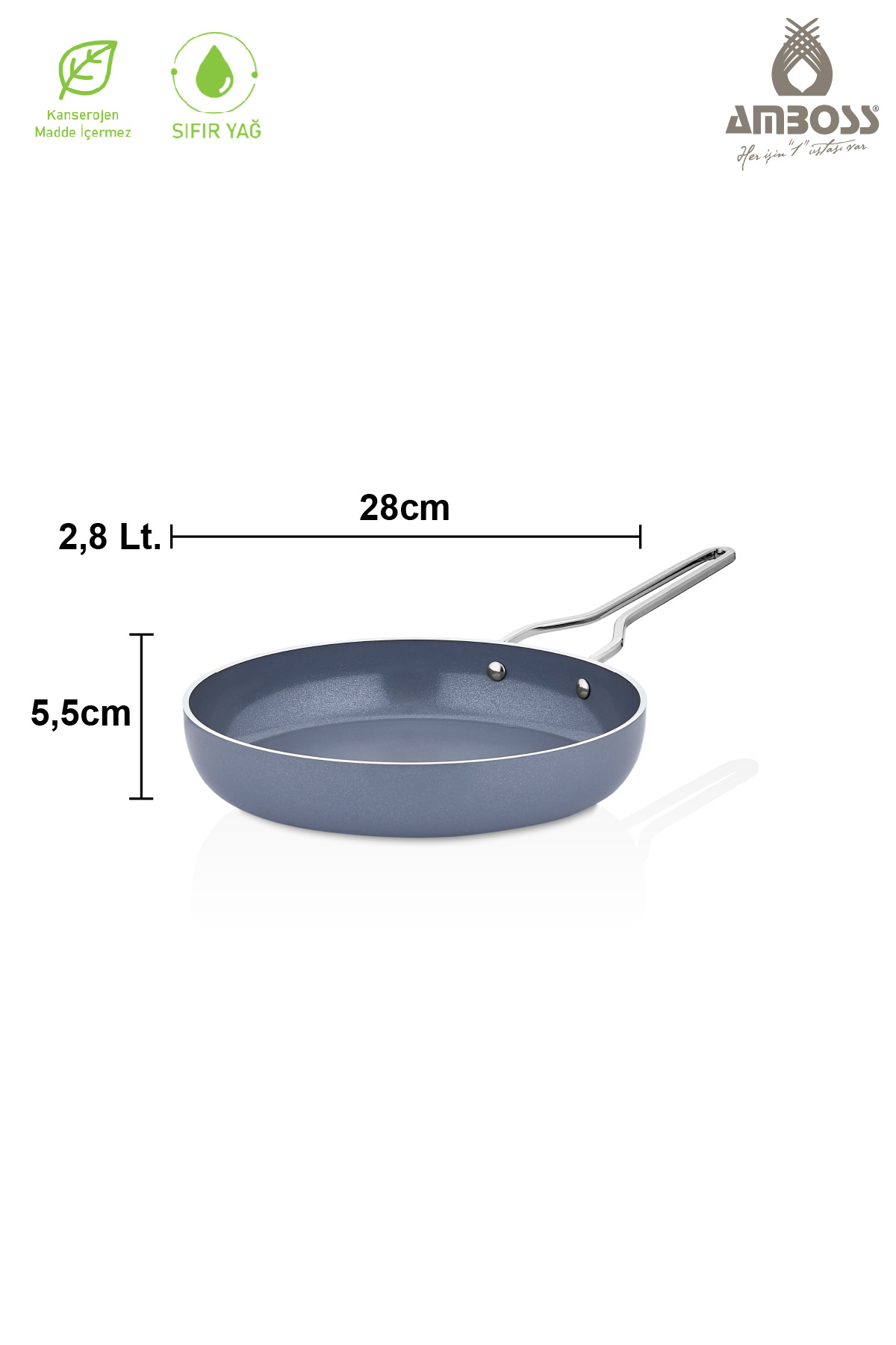 Amboss Sera Nova Yanmaz Yapışmaz Seramik Tava 28 cm - Gri