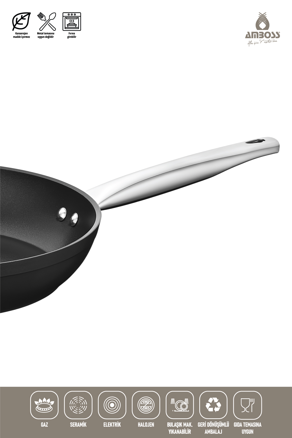 Amboss Dark Granit Tava Yanmaz Yapışmaz Titanyum Kaplama 24 Cm