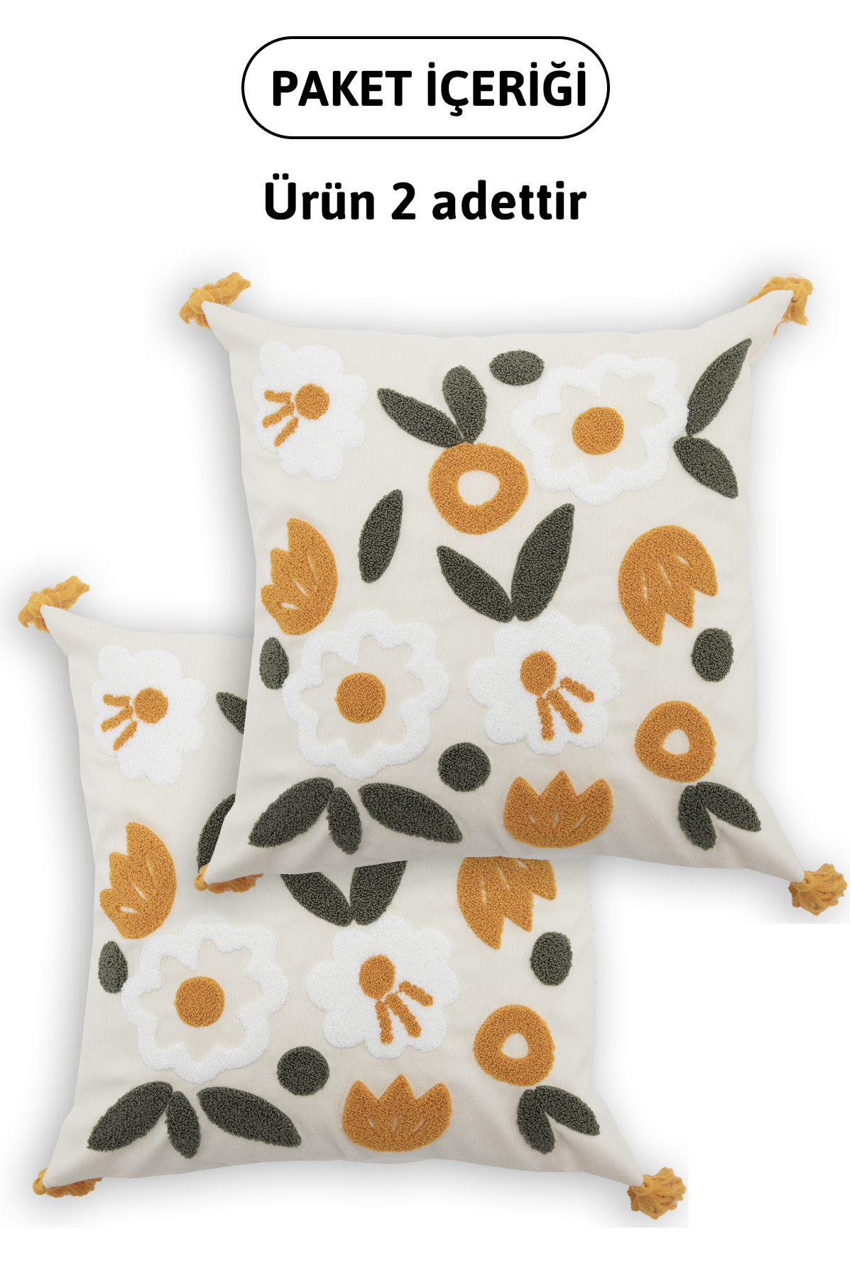 Avis Püsküllü Punch İşlemeli 2'li Kırlent Kılıfı 42x42 - Turuncu Avis Püsküllü Punch İşlemeli 2'li Kırlent Kılıfı 42x42 - Turuncu