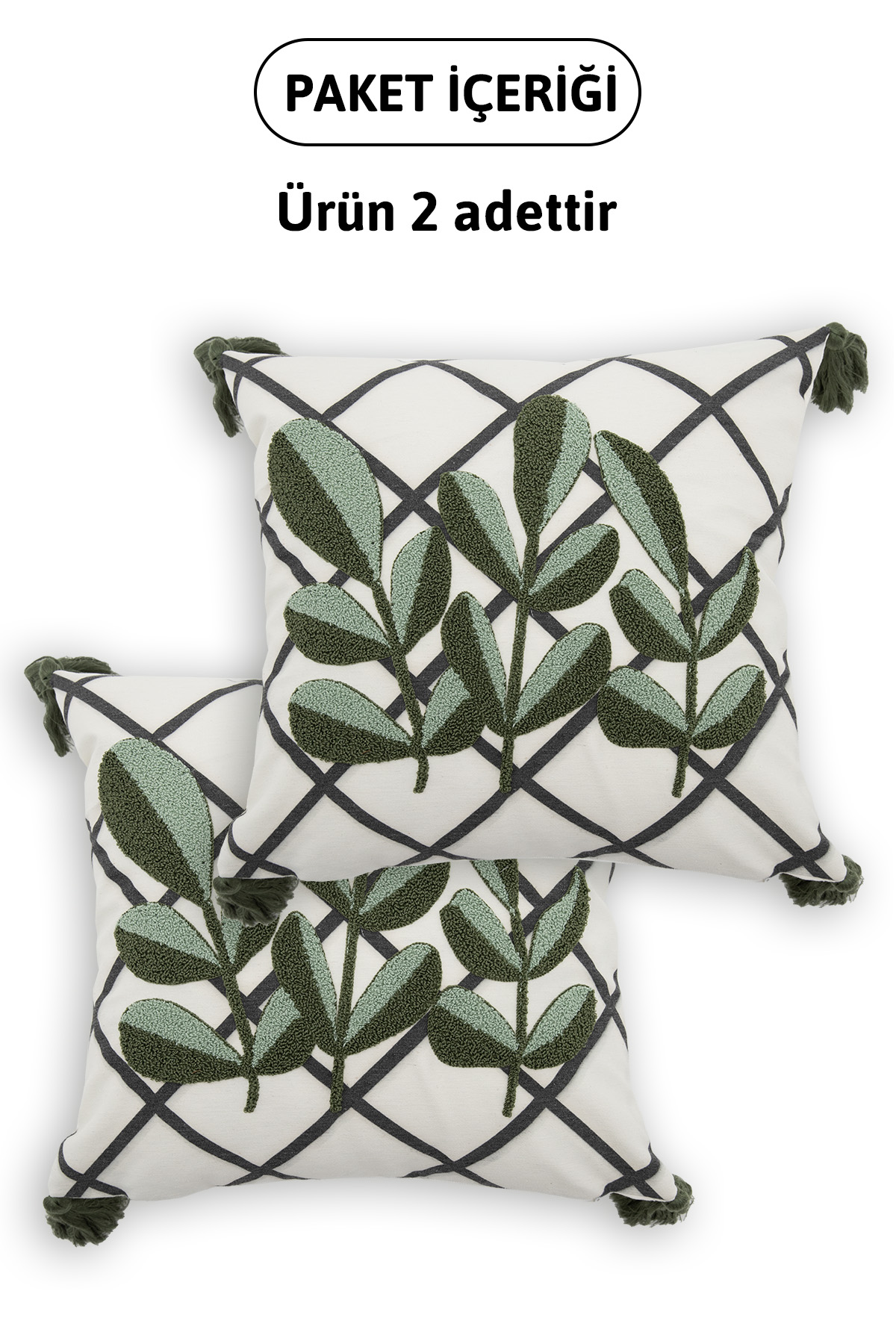 Avis Püsküllü Punch 2li Kırlent Kılıfı 42x42-Yeşil Avis Püsküllü Punch 2li Kırlent Kılıfı 42x42-Yeşil