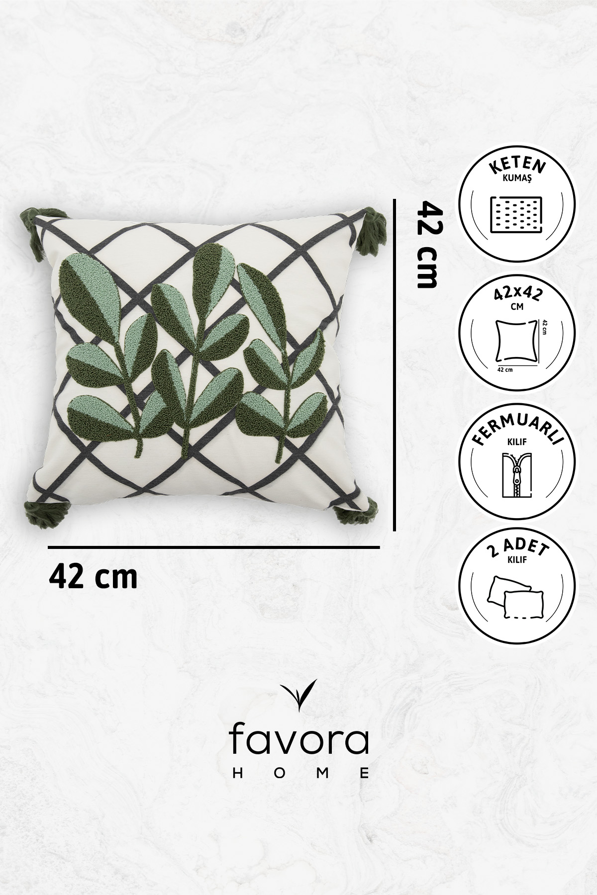 Avis Püsküllü Punch 2li Kırlent Kılıfı 42x42-Yeşil Avis Püsküllü Punch 2li Kırlent Kılıfı 42x42-Yeşil