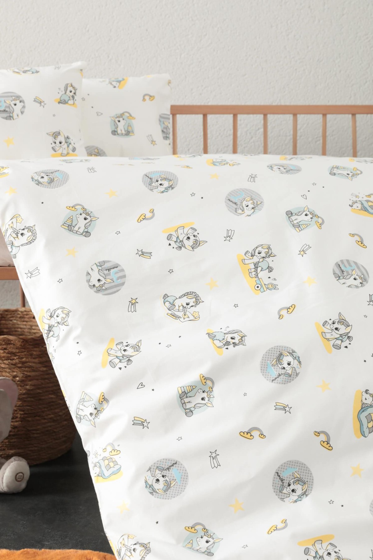 Baby %100 Pamuk Unicorn Bebek Nevresim Takımı - Sarı