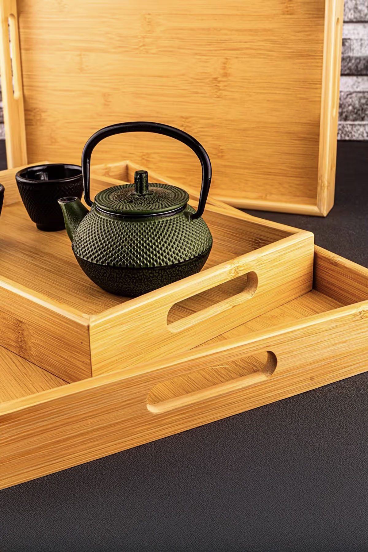 Bambum Marbella 3'lü Bambu Desen Tepsi Bambum Marbella 3'lü Bambu Desen Tepsi