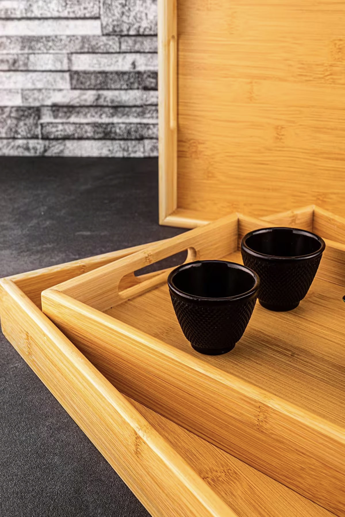 Bambum Marbella 3'lü Bambu Desen Tepsi Bambum Marbella 3'lü Bambu Desen Tepsi