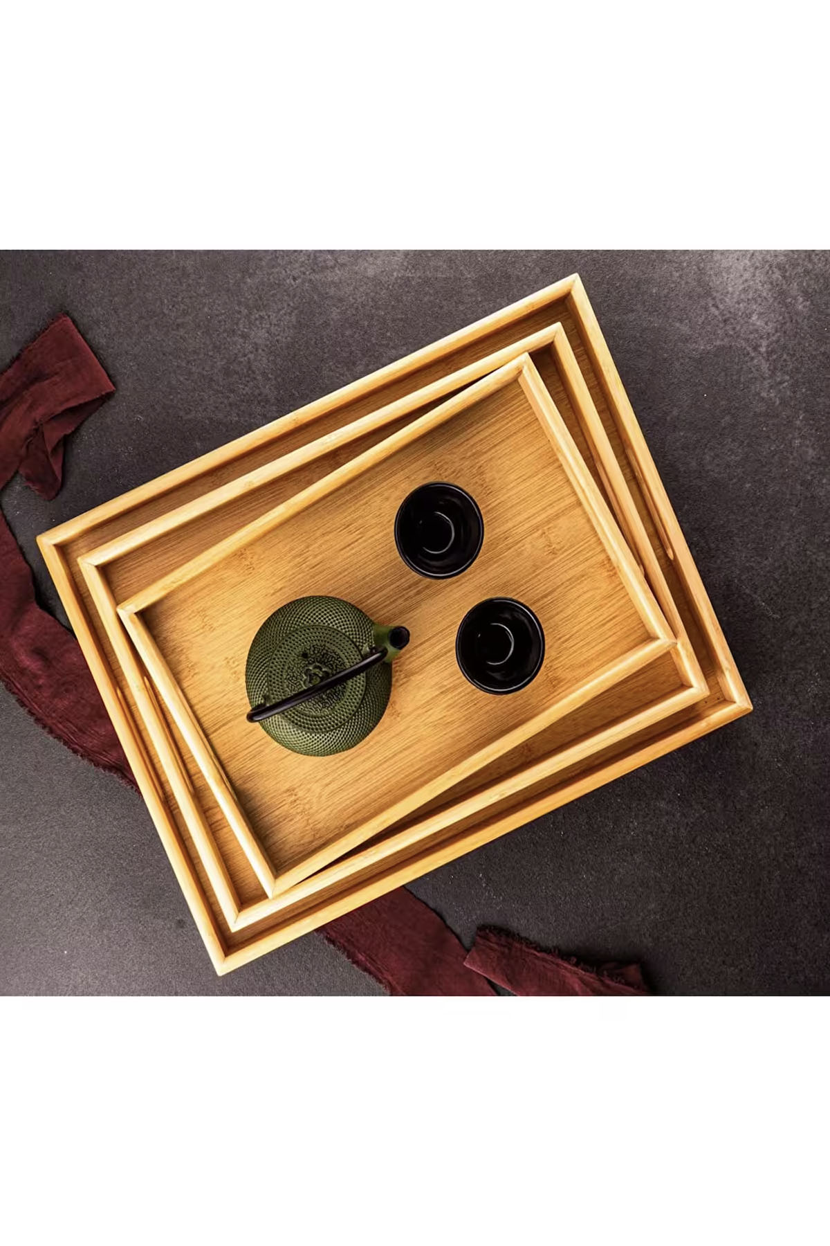 Bambum Marbella 3'lü Bambu Desen Tepsi Bambum Marbella 3'lü Bambu Desen Tepsi