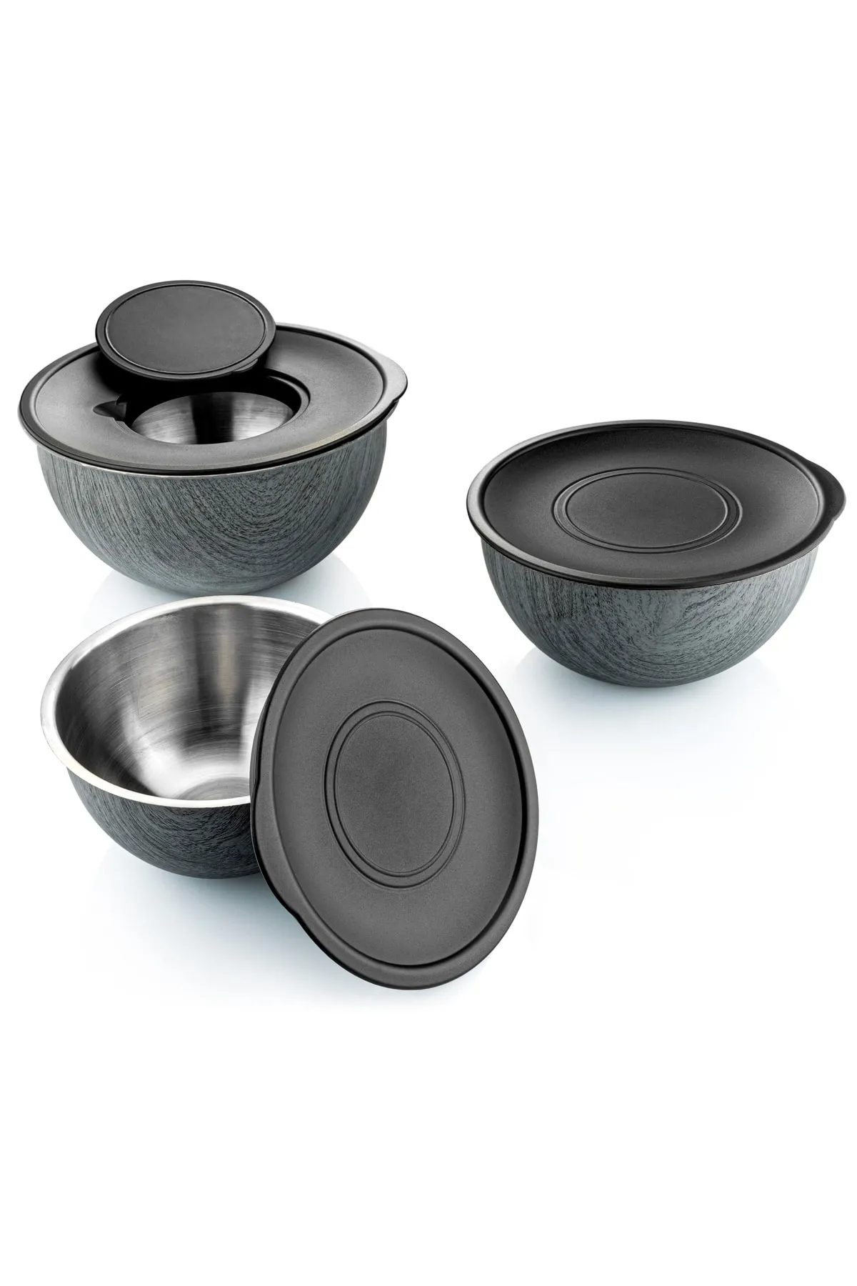 Bambum Rose Wood 3'lü Metal Karıştırma Kabı - Antrasit