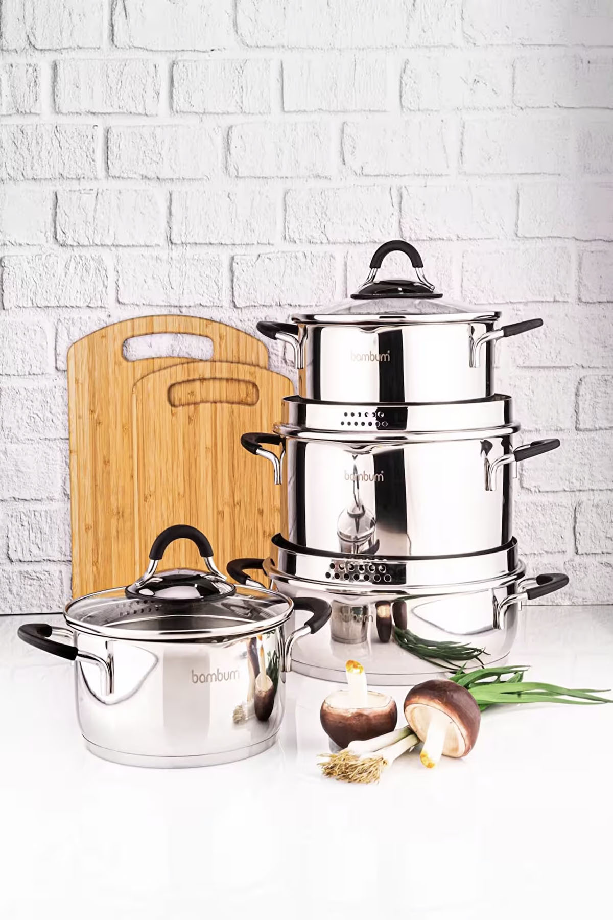 Bambum Stellar 8 Parça Çelik Tencere Seti - Silver Bambum Stellar 8 Parça Çelik Tencere Seti - Silver