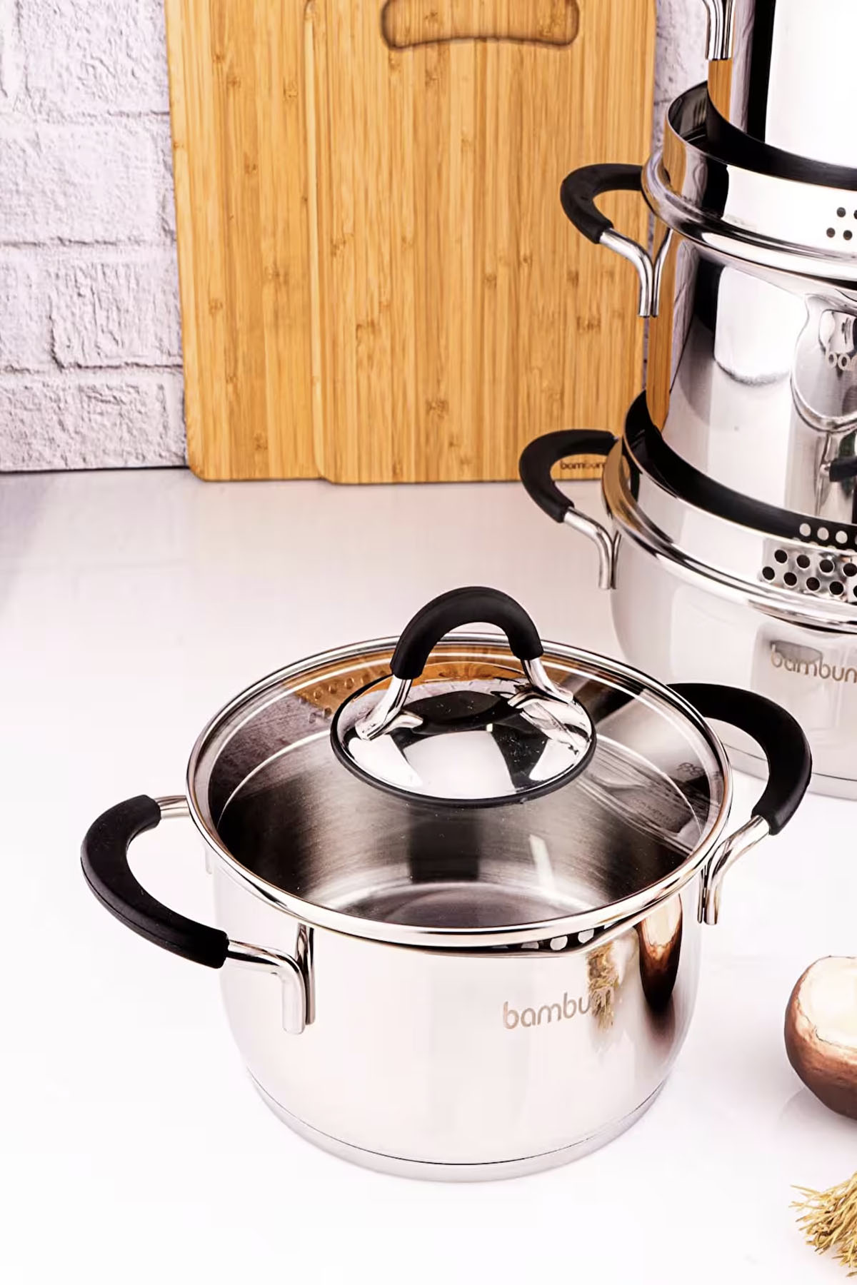 Bambum Stellar 8 Parça Çelik Tencere Seti - Silver Bambum Stellar 8 Parça Çelik Tencere Seti - Silver