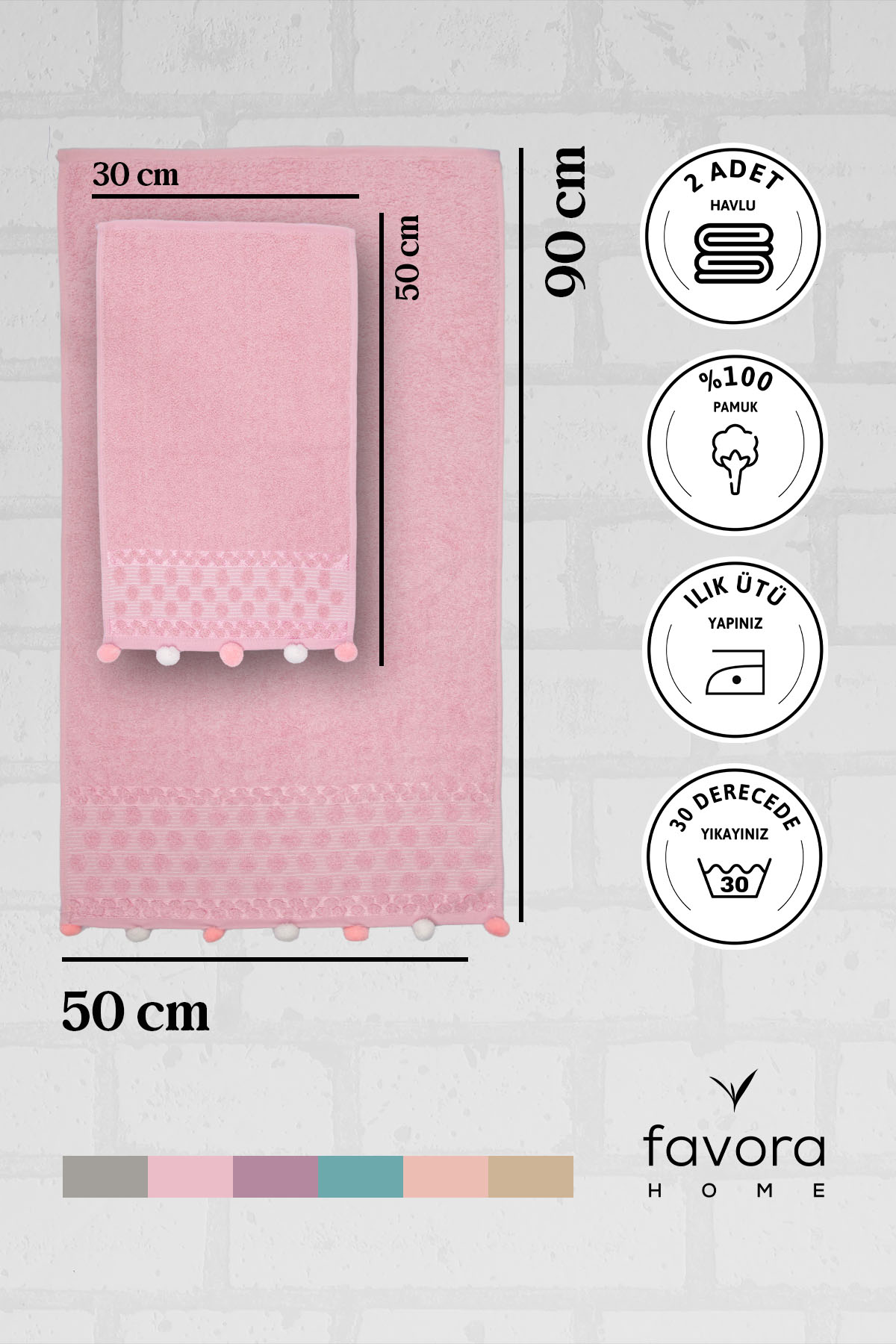 Bella Ponponlu 2'li El Yüz Havlusu - Pembe Bella Ponponlu 2'li El Yüz Havlusu - Pembe