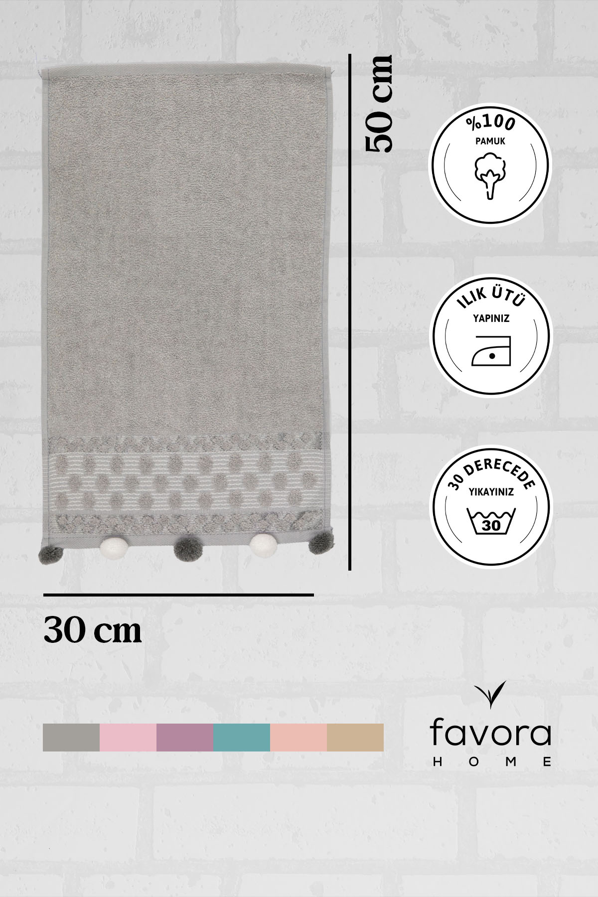 Bella Ponponlu El Havlusu 30x50 - Gri Bella Ponponlu El Havlusu 30x50 - Gri