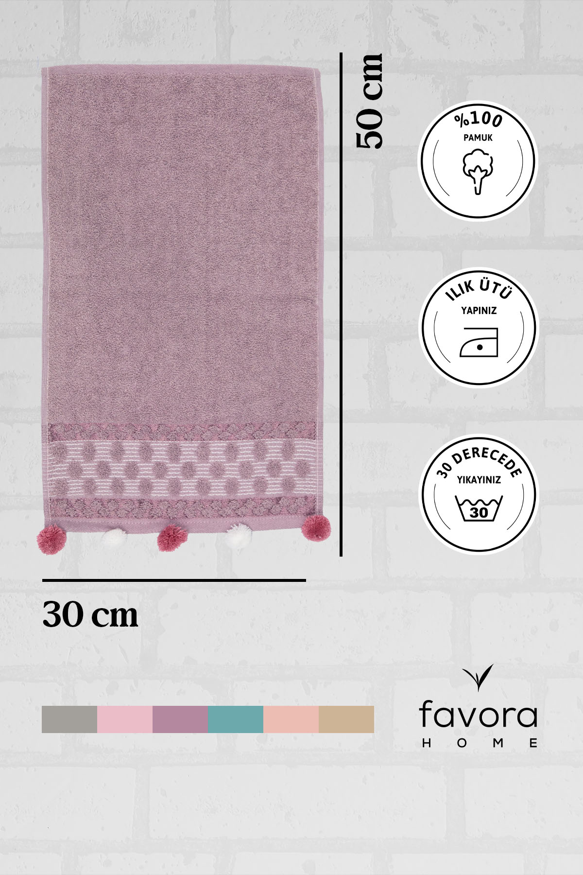 Bella Ponponlu El Havlusu 30x50 - Lila