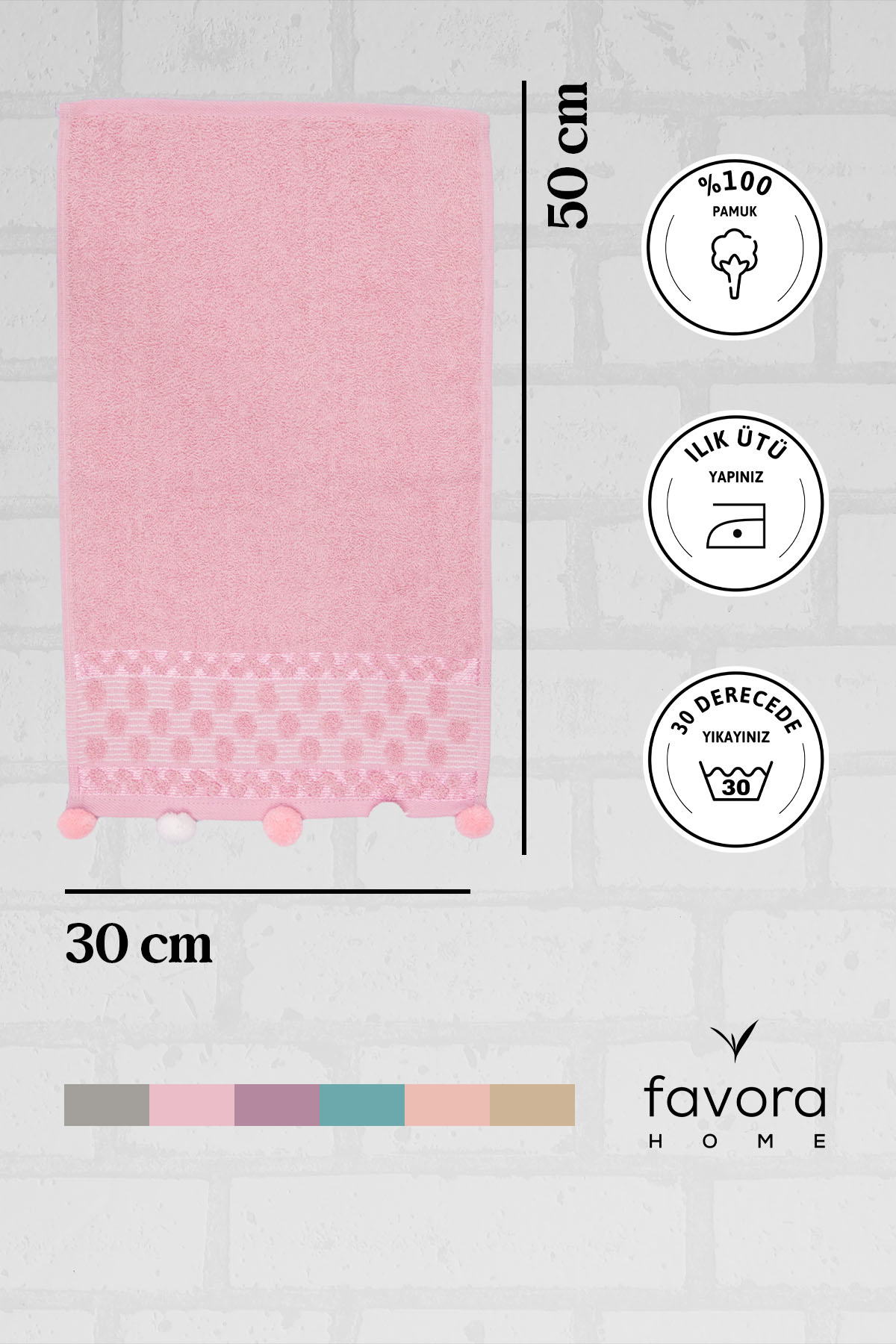 Bella Ponponlu El Havlusu 30x50 - Pembe