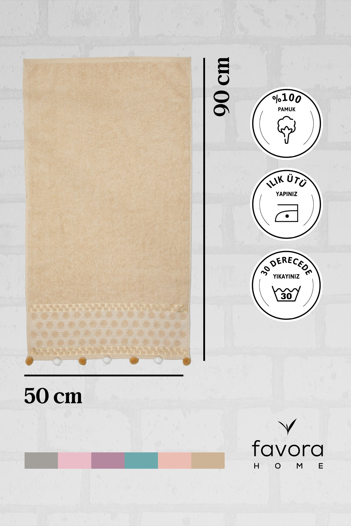 Bella Ponponlu Yüz Havlusu 50x90 - Bej Bella Ponponlu Yüz Havlusu 50x90 - Bej