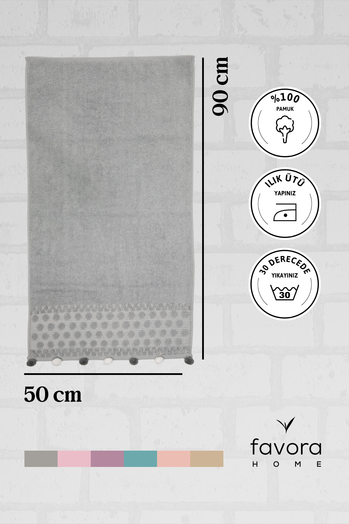 Bella Ponponlu Yüz Havlusu 50x90 - Gri Bella Ponponlu Yüz Havlusu 50x90 - Gri