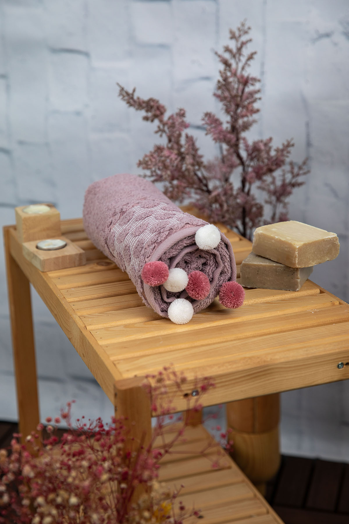 Bella Ponponlu Yüz Havlusu 50x90 - Lila