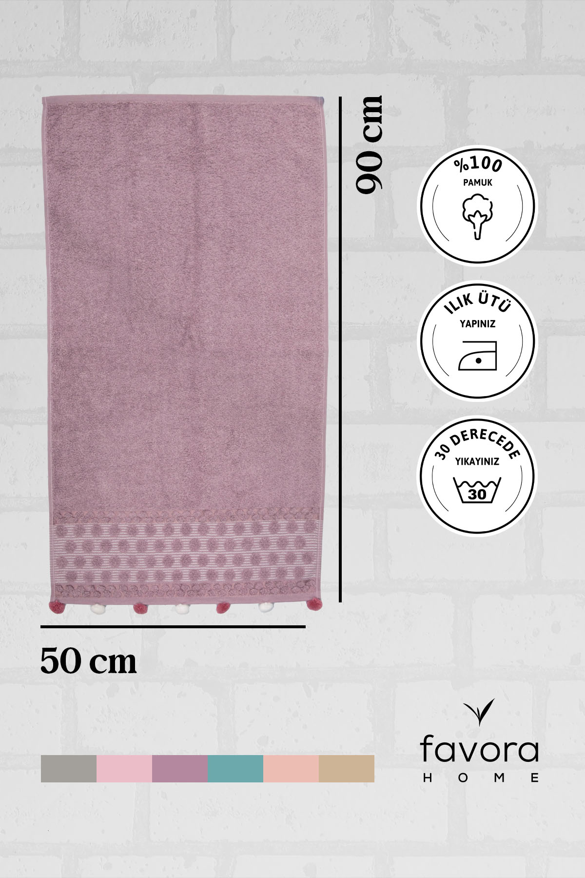 Bella Ponponlu Yüz Havlusu 50x90 - Lila Bella Ponponlu Yüz Havlusu 50x90 - Lila