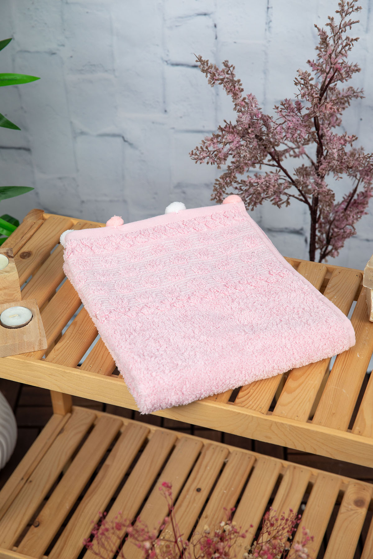 Bella Ponponlu Yüz Havlusu 50x90 - Pembe