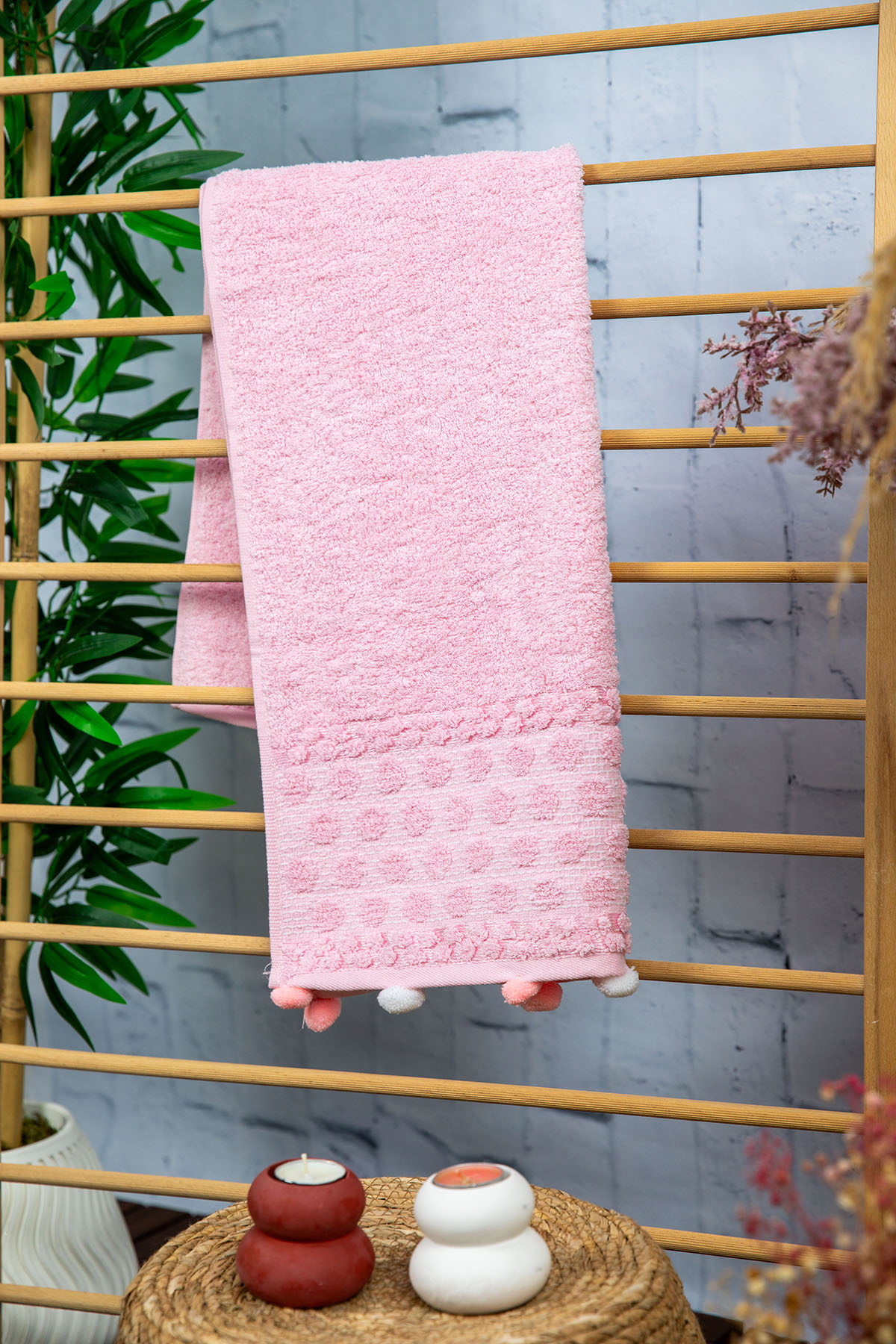 Bella Ponponlu Yüz Havlusu 50x90 - Pembe