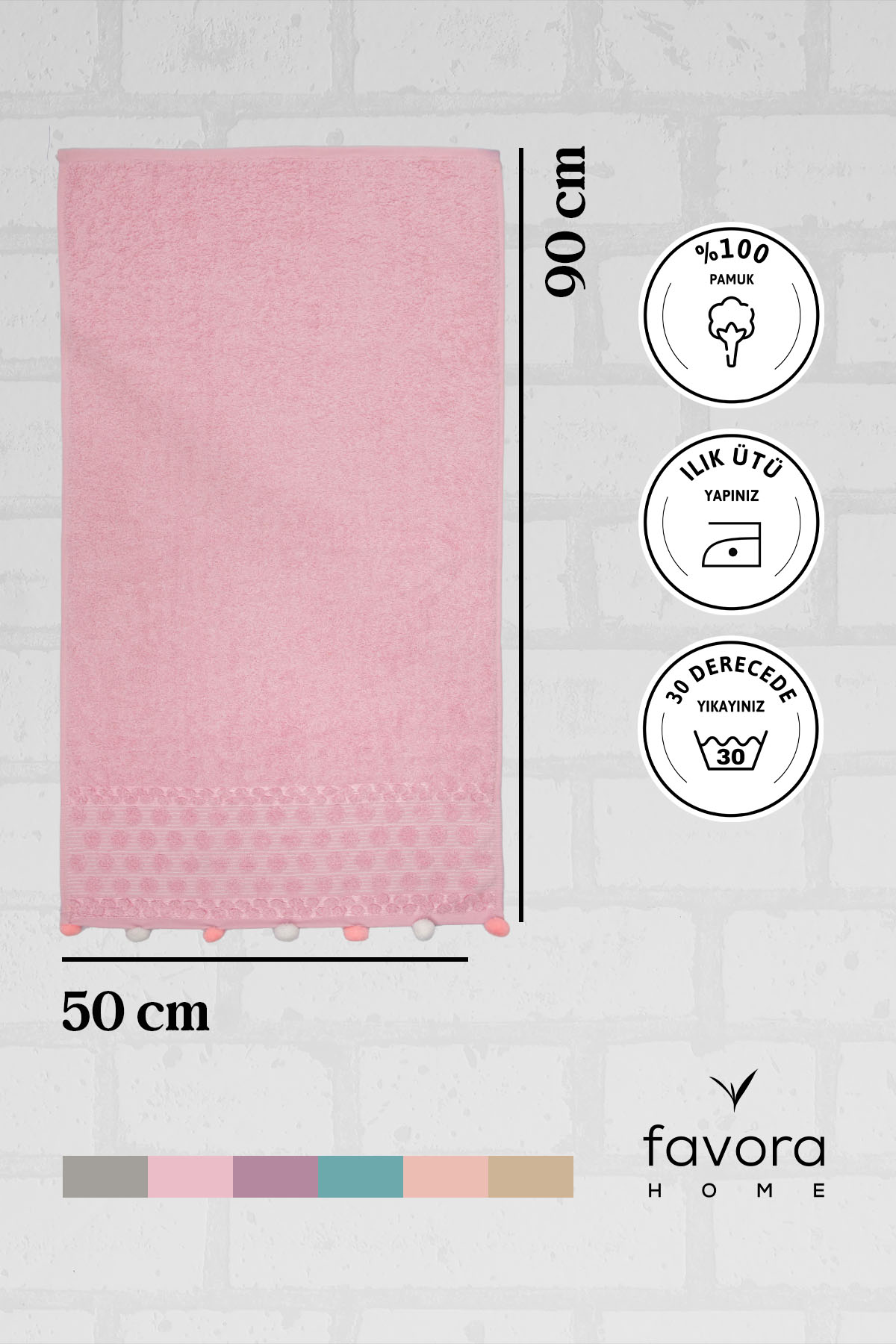Bella Ponponlu Yüz Havlusu 50x90 - Pembe