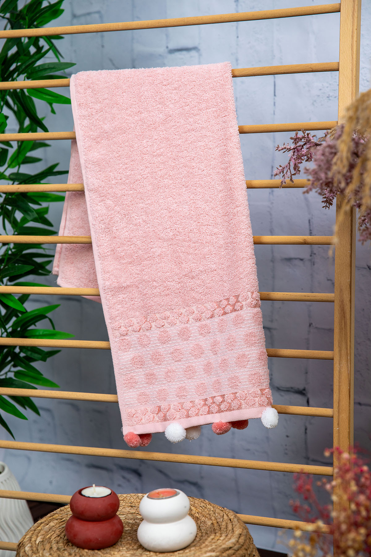 Bella Ponponlu Yüz Havlusu 50x90 - Pudra