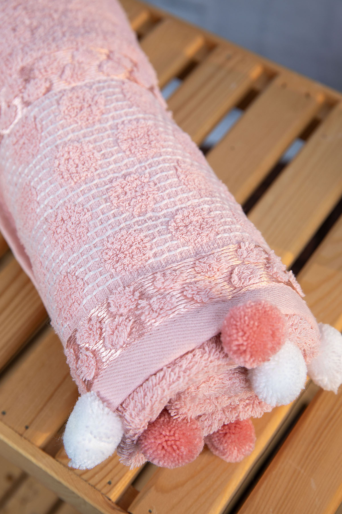 Bella Ponponlu Yüz Havlusu 50x90 - Pudra