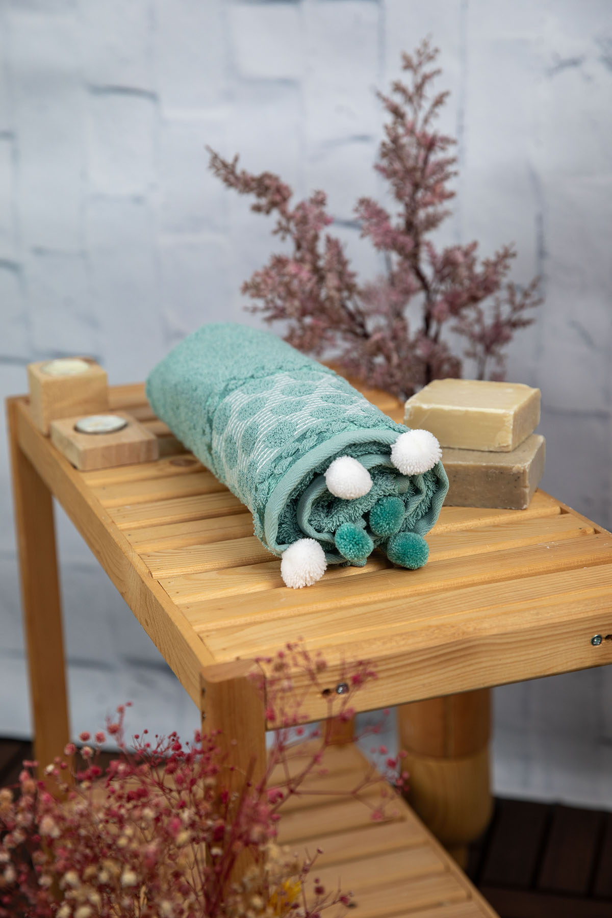 Bella Ponponlu Yüz Havlusu 50x90 - Yeşil