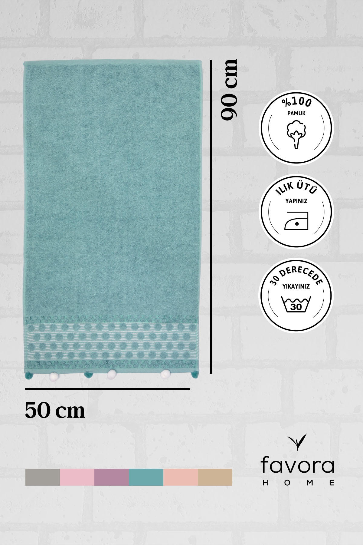 Bella Ponponlu Yüz Havlusu 50x90 - Yeşil Bella Ponponlu Yüz Havlusu 50x90 - Yeşil
